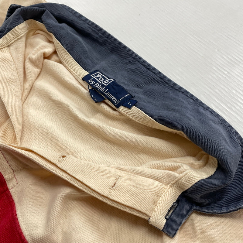 【現状渡し品】【メンズ】 POLO RALPH LAUREN ポロ ラルフ ローレン 90's LAGER L/S SHIRT 90年代 ラガー ロングリーブ シャツ 長袖 トップス 145-260913-sa-04-teih サイズ：L カラー：アイボリー×レッド 万代Net店