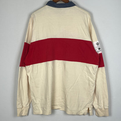 【現状渡し品】【メンズ】 POLO RALPH LAUREN ポロ ラルフ ローレン 90's LAGER L/S SHIRT 90年代 ラガー ロングリーブ シャツ 長袖 トップス 145-260913-sa-04-teih サイズ：L カラー：アイボリー×レッド 万代Net店
