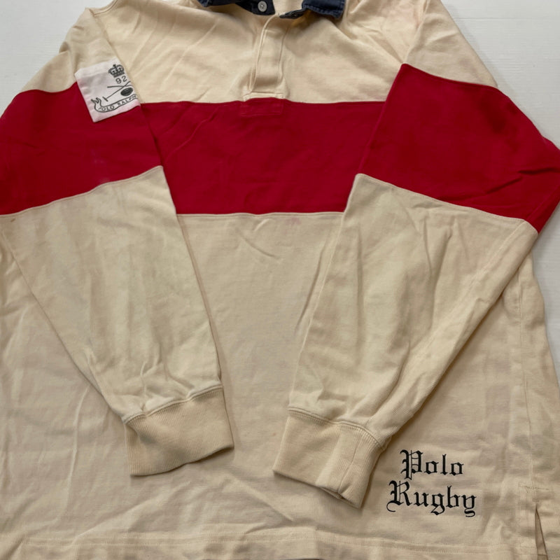 【現状渡し品】【メンズ】 POLO RALPH LAUREN ポロ ラルフ ローレン 90's LAGER L/S SHIRT 90年代 ラガー ロングリーブ シャツ 長袖 トップス 145-260913-sa-04-teih サイズ：L カラー：アイボリー×レッド 万代Net店