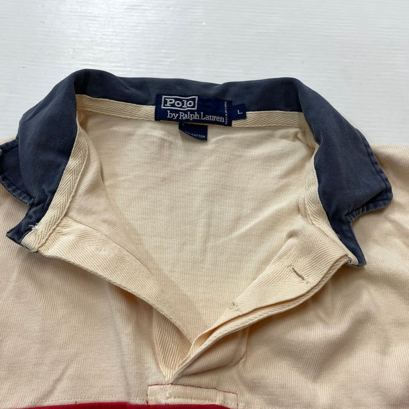 【現状渡し品】【メンズ】 POLO RALPH LAUREN ポロ ラルフ ローレン 90's LAGER L/S SHIRT 90年代 ラガー ロングリーブ シャツ 長袖 トップス 145-260913-sa-04-teih サイズ：L カラー：アイボリー×レッド 万代Net店