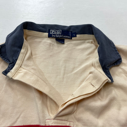 【現状渡し品】【メンズ】 POLO RALPH LAUREN ポロ ラルフ ローレン 90's LAGER L/S SHIRT 90年代 ラガー ロングリーブ シャツ 長袖 トップス 145-260913-sa-04-teih サイズ：L カラー：アイボリー×レッド 万代Net店