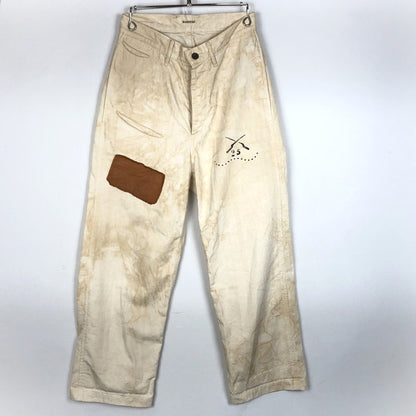 【中古品】【メンズ】 KAPITAL キャピタル LEATHER PATCH WORK PANTS レザー パッチ ワーク パンツ ボトムス 151-260918-sa-20-teih サイズ：XS カラー：アイボリー 万代Net店