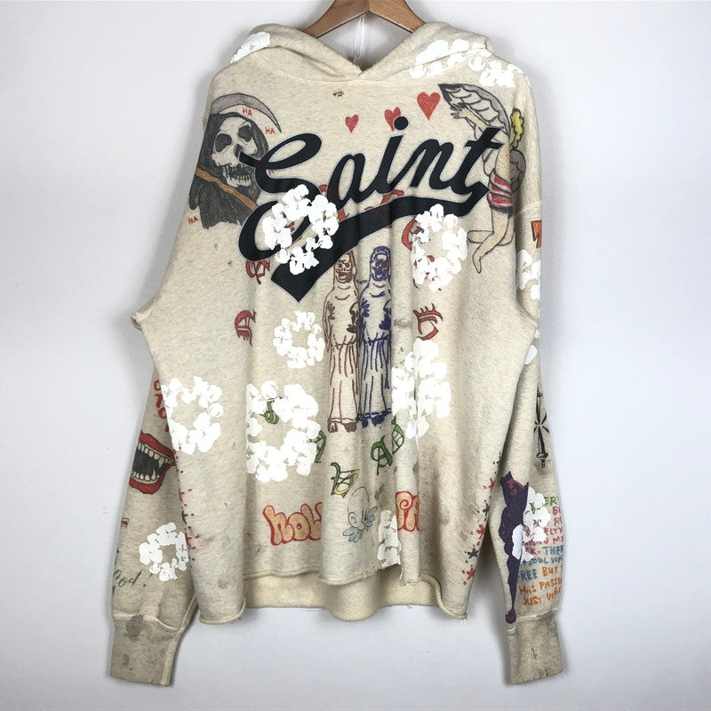 【中古品】【メンズ】 SAINT MICHAEL セント マイケル × DENIM TEARS デニムティアーズ 別注コラボ 22SS GREENAFFITTI HOODIE SM-S22-0000-083 グリーングラフィティ フーディ プルオーバーパーカー 142-260918-sa-15-teih サイズ：XL カラー：総柄 万代Net店