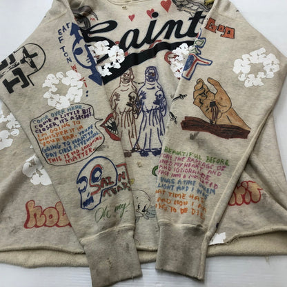 【中古品】【メンズ】 SAINT MICHAEL セント マイケル × DENIM TEARS デニムティアーズ 別注コラボ 22SS GREENAFFITTI HOODIE SM-S22-0000-083 グリーングラフィティ フーディ プルオーバーパーカー 142-260918-sa-15-teih サイズ：XL カラー：総柄 万代Net店