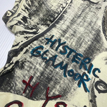 【中古品】【レディース】 HYSTERIC GLAMOUR ヒステリックグラマー 90's AOP PHOTO PRINT TEE 20T-5905 90年代 フォトプリント Tシャツ 半袖 トップス ヴィンテージ 140-260918-yo-13-teih サイズ：F カラー：パステルイエロー 万代Net店