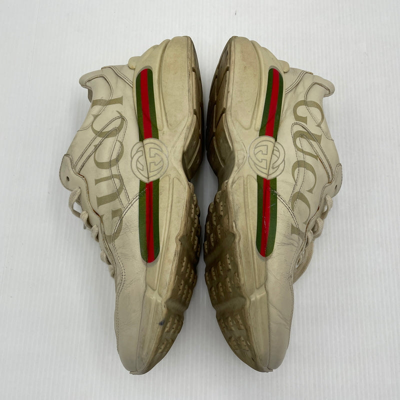 【現状渡し品】【メンズ】 GUCCI グッチ RHYTON LEATHER SNEAKER 500877 ライトン レザー スニーカー 靴 183-261007-sa-01-teih サイズ：27cm カラー：アイボリー 万代Net店