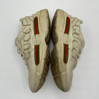 【現状渡し品】【メンズ】 GUCCI グッチ RHYTON LEATHER SNEAKER 500877 ライトン レザー スニーカー 靴 183-261007-sa-01-teih サイズ：27cm カラー：アイボリー 万代Net店