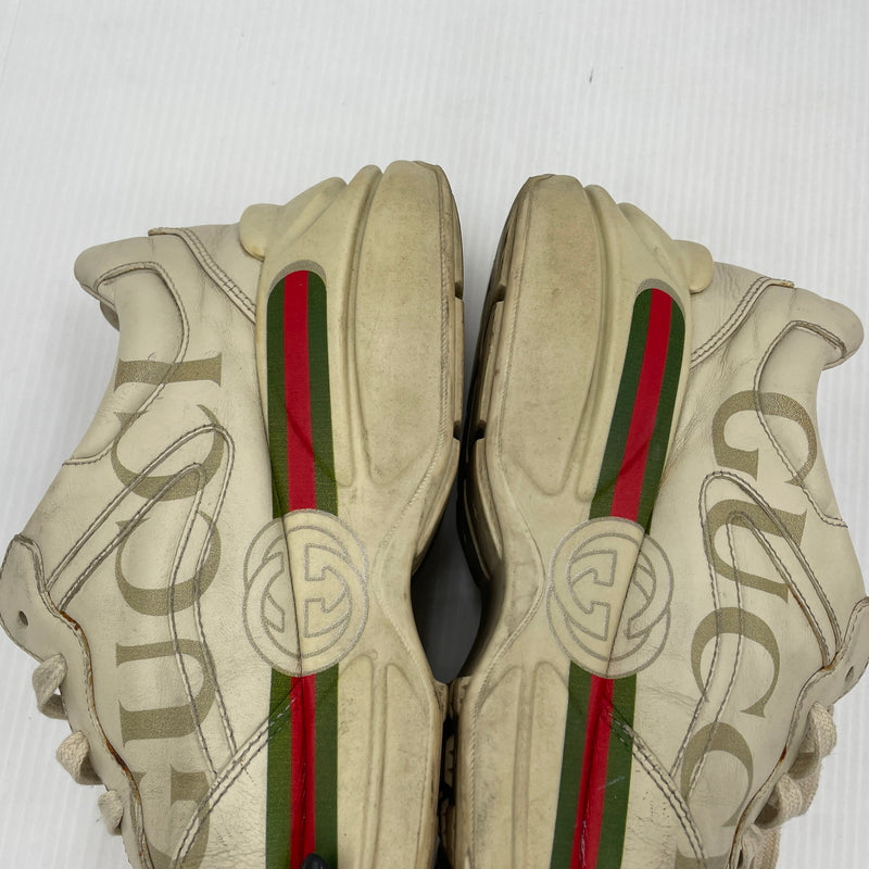 【現状渡し品】【メンズ】 GUCCI グッチ RHYTON LEATHER SNEAKER 500877 ライトン レザー スニーカー 靴 183-261007-sa-01-teih サイズ：27cm カラー：アイボリー 万代Net店