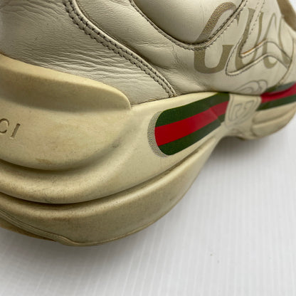 【現状渡し品】【メンズ】 GUCCI グッチ RHYTON LEATHER SNEAKER 500877 ライトン レザー スニーカー 靴 183-261007-sa-01-teih サイズ：27cm カラー：アイボリー 万代Net店