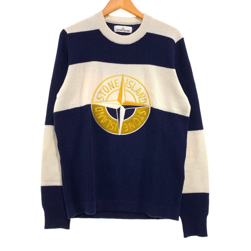 【中古品】【メンズ】 STONE ISLAND ストーンアイランド EMBROIDERED WOOL LOGO SWEATER エンブロイダリー ウール セーター トップス ニット 141-260920-ko-09-teih サイズ：M カラー：ホワイト/ネイビー 万代Net店
