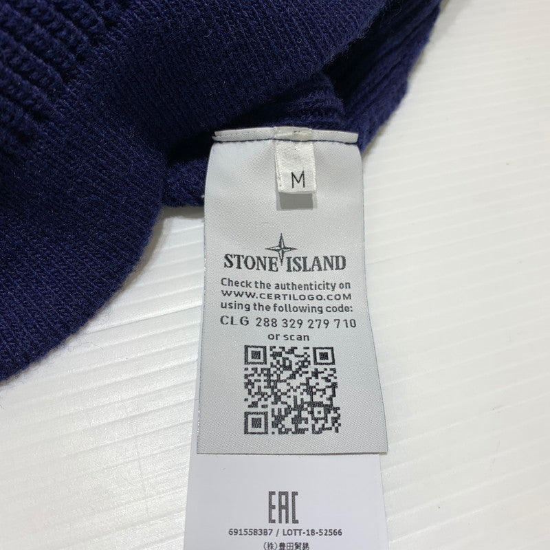 【中古品】【メンズ】 STONE ISLAND ストーンアイランド EMBROIDERED WOOL LOGO SWEATER エンブロイダリー ウール セーター トップス ニット 141-260920-ko-09-teih サイズ：M カラー：ホワイト/ネイビー 万代Net店