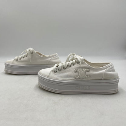 【中古品】【レディース】 CELINE セリーヌ TRIOMPHE JANE LOW LACE-UP LOW SNEAKER トリオンフ ジェーン レースアップ ロースニーカー 183-260924-yo-08-teih サイズ：35(22cm相当) カラー：ホワイト 万代Net店