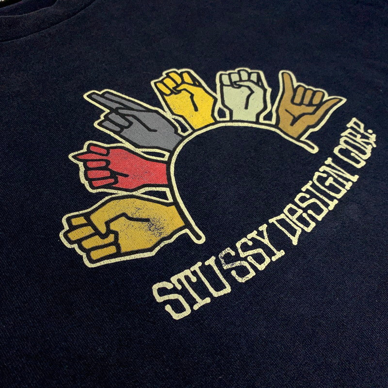 【中古品】【メンズ】 STUSSY ステューシー HAND SIGN S/S T-SHIRT ハンドサイン ショートスリーブ Tシャツ 半袖 トップス 黒タグ 142-260927-ko-01-teih サイズ：M カラー：ネイビー 万代Net店