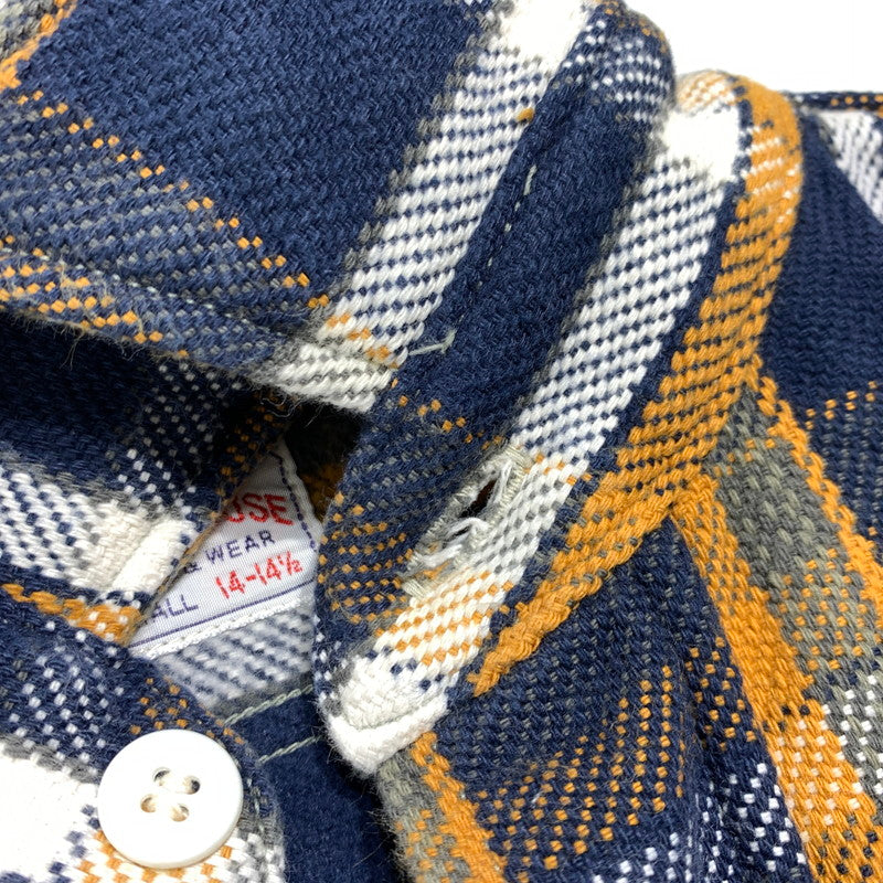 【中古品】【メンズ】 WAREHOUSE ウエアハウス HEAVY FLANNEL SHIRT ヘビー フランネル シャツ 長袖 トップス ネルシャツ 145-260923-ko-09-teih サイズ：S カラー：オレンジ×ネイビー 万代Net店