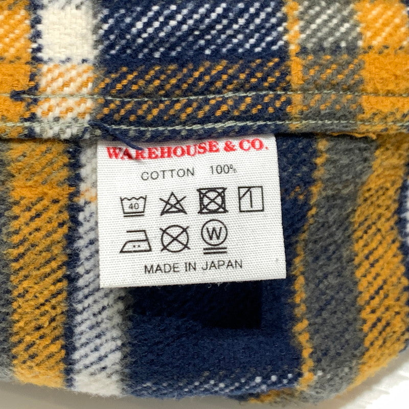【中古品】【メンズ】 WAREHOUSE ウエアハウス HEAVY FLANNEL SHIRT ヘビー フランネル シャツ 長袖 トップス ネルシャツ 145-260923-ko-09-teih サイズ：S カラー：オレンジ×ネイビー 万代Net店