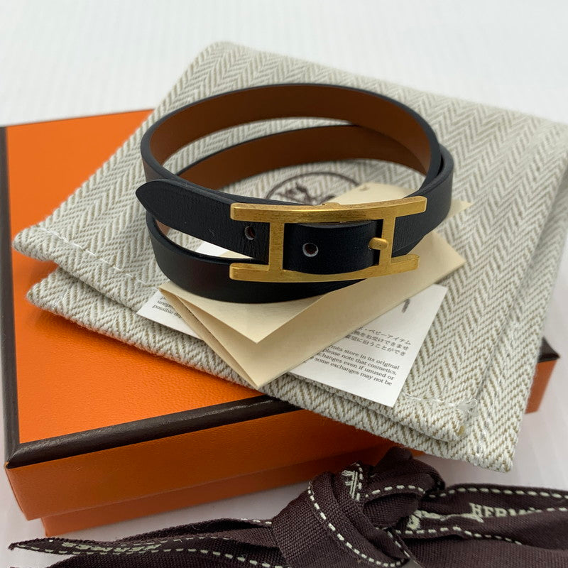 【中古品】【メンズ/レディース】 HERMES エルメス LEATHER BRACELET レザーブレスレット ビーアピ アクセサリー 182-260926-ko-17-teih カラー：ブラック/ブラウン 万代Net店