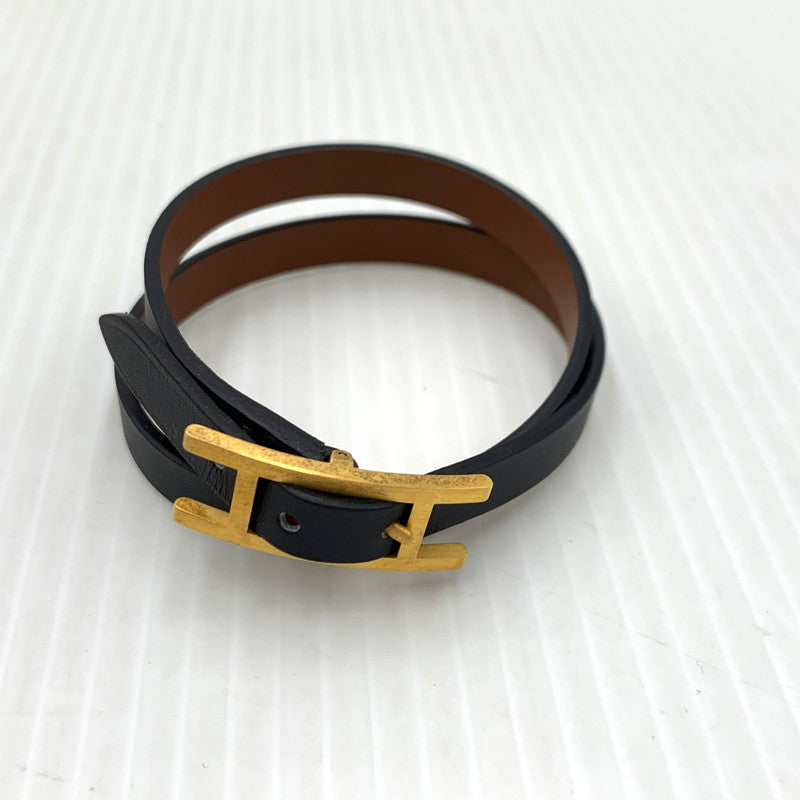 【中古品】【メンズ/レディース】 HERMES エルメス LEATHER BRACELET レザーブレスレット ビーアピ アクセサリー 182-260926-ko-17-teih カラー：ブラック/ブラウン 万代Net店