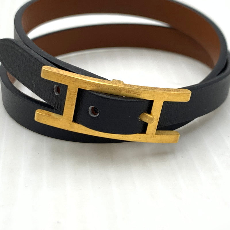 【中古品】【メンズ/レディース】 HERMES エルメス LEATHER BRACELET レザーブレスレット ビーアピ アクセサリー 182-260926-ko-17-teih カラー：ブラック/ブラウン 万代Net店