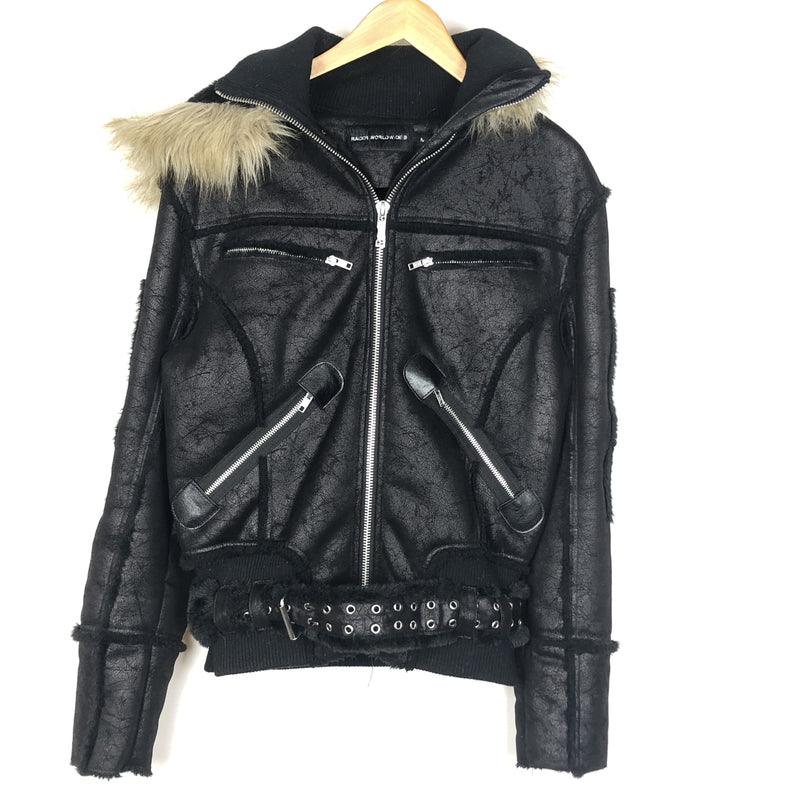 【中古品】【メンズ】 RACER WORLD WIDE レーサー ワールド ワイルド SHEEP SKIN JACKET シープスキン ジャケット アウター 141-260925-sa-01-teih サイズ：M カラー：ブラック 万代Net店