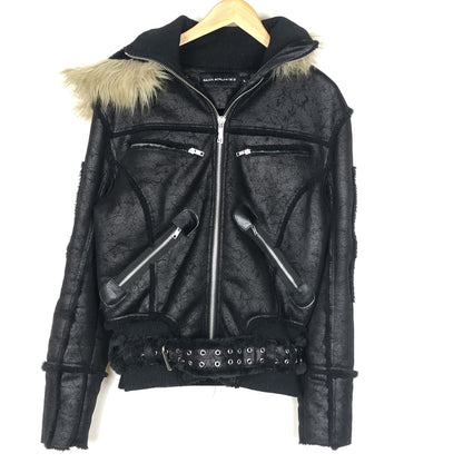 【中古品】【メンズ】 RACER WORLD WIDE レーサー ワールド ワイルド SHEEP SKIN JACKET シープスキン ジャケット アウター 141-260925-sa-01-teih サイズ：M カラー：ブラック 万代Net店