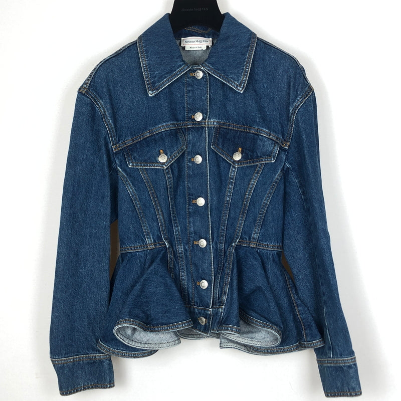 【中古品】【メンズ】 ALEXANDER MCQUEEN アレキサンダーマックイーン DENIM PEPLUM JACKET デニム ペプラム ジャケット アウター 168-260925-sa-08-teih サイズ：38 カラー：インディゴ 万代Net店