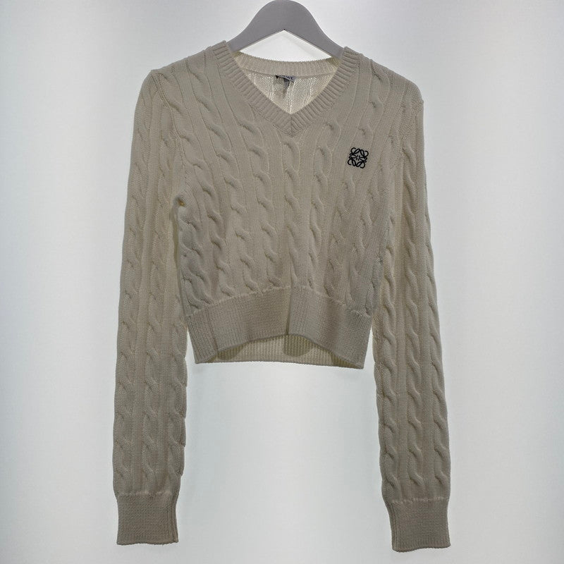 【中古品】【レディース】 LOEWE ロエベ ANAGRAM COTTON CABLE V-NECK SWEATER S359Y14KFG アナグラム コットンケーブルVネック セーター トップス ニット 168-260928-ss-03-teih サイズ：XS カラー：ホワイト 万代Net店