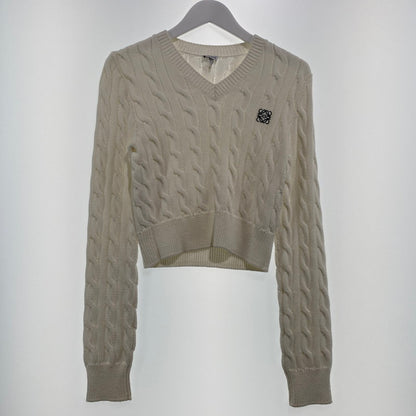 【中古品】【レディース】 LOEWE ロエベ ANAGRAM COTTON CABLE V-NECK SWEATER S359Y14KFG アナグラム コットンケーブルVネック セーター トップス ニット 168-260928-ss-03-teih サイズ：XS カラー：ホワイト 万代Net店