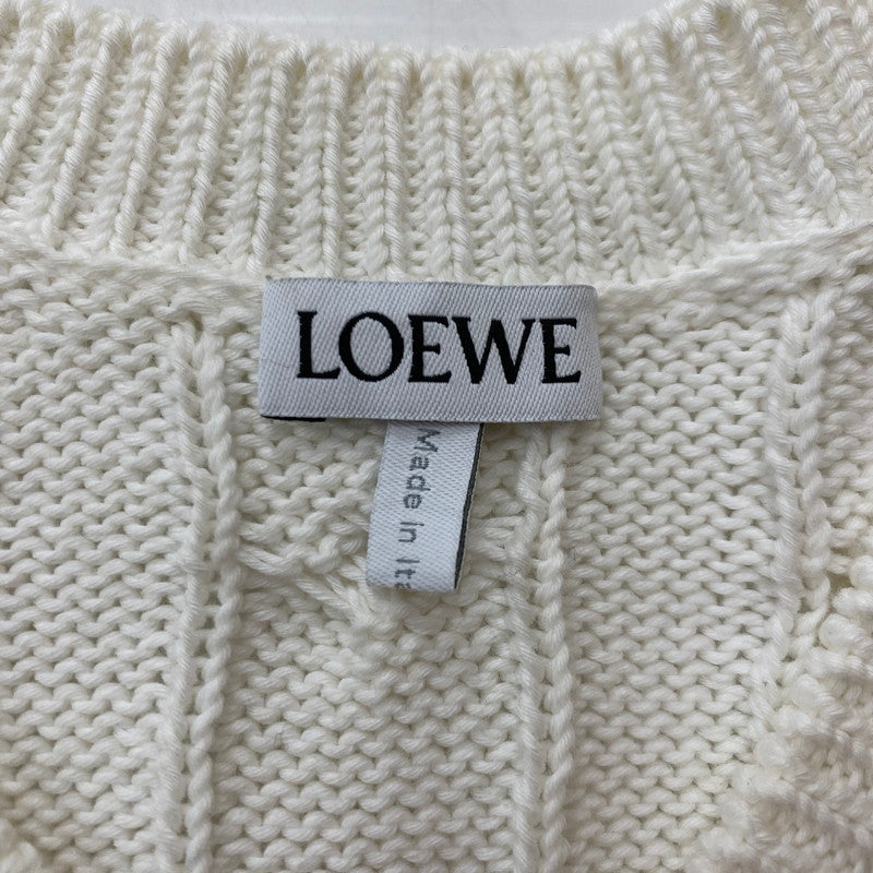 【中古品】【レディース】 LOEWE ロエベ ANAGRAM COTTON CABLE V-NECK SWEATER S359Y14KFG アナグラム コットンケーブルVネック セーター トップス ニット 168-260928-ss-03-teih サイズ：XS カラー：ホワイト 万代Net店