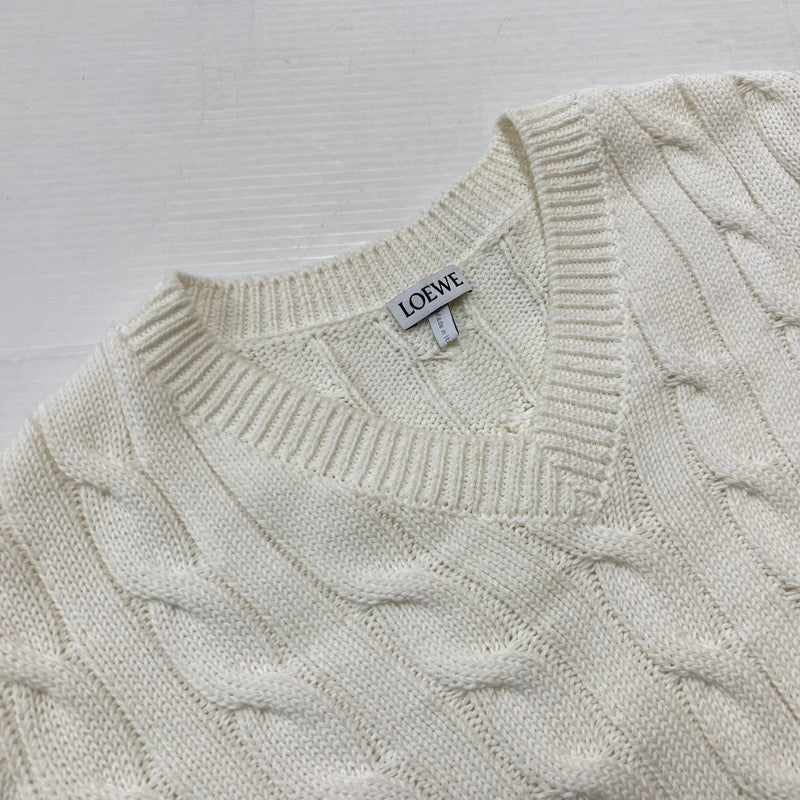 【中古品】【レディース】 LOEWE ロエベ ANAGRAM COTTON CABLE V-NECK SWEATER S359Y14KFG アナグラム コットンケーブルVネック セーター トップス ニット 168-260928-ss-03-teih サイズ：XS カラー：ホワイト 万代Net店