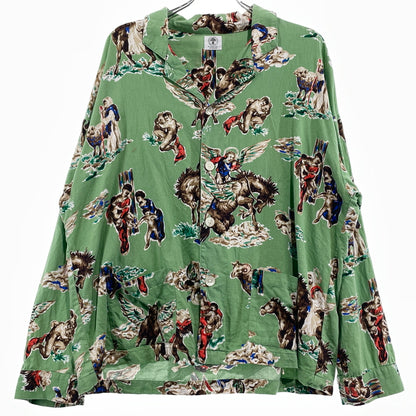 【中古品】【メンズ】 SAINT MICHAEL セント マイケル 21SS PJ HORSE SHIRT SM-S21-0000-003 2021年春夏 パジャマ ホース シャツ 長袖 トップス 142-260929-sa-12-teih サイズ：M カラー：グリーン 万代Net店
