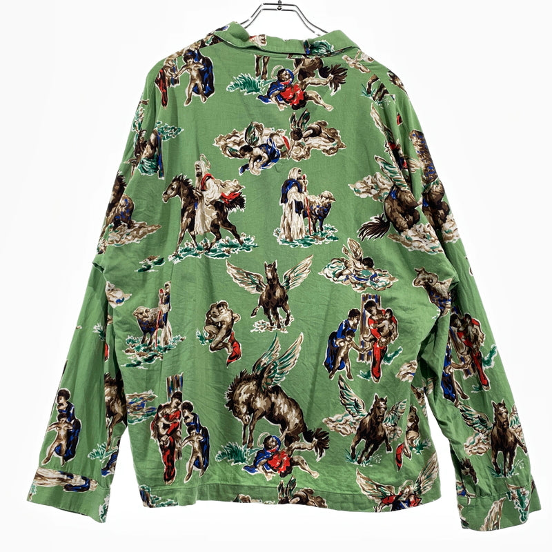 【中古品】【メンズ】 SAINT MICHAEL セント マイケル 21SS PJ HORSE SHIRT SM-S21-0000-003 2021年春夏 パジャマ ホース シャツ 長袖 トップス 142-260929-sa-12-teih サイズ：M カラー：グリーン 万代Net店