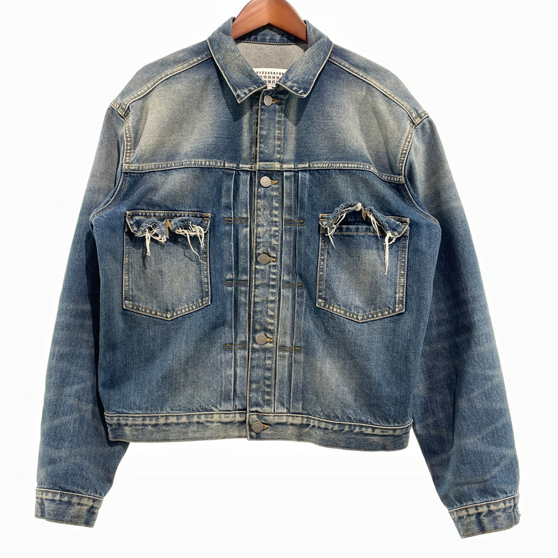 【中古品】【メンズ】 MAISON MARGIELA メゾン マルジェラ S50AM0537 S30561 22SS DISTRESSED DENIM JACKET 2022年春夏 ディストレスト デニム ジャケット アウター 141-260929-sa-15-teih サイズ：S カラー：インディゴ 万代Net店