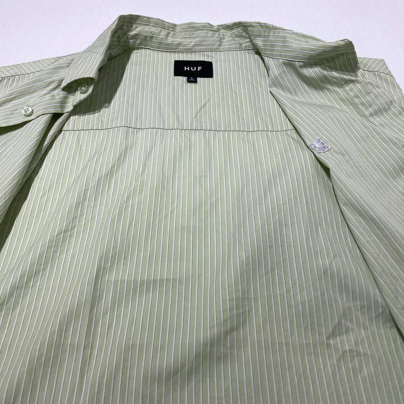 【中古品】【メンズ】 HUF ハフ MEGABLAST STRIPE S/S SHIRT メガブラスト ストライプ ショートスリーブ シャツ 半袖 トップス 142-260930-yo-18-teih サイズ：L カラー：グリーン 万代Net店