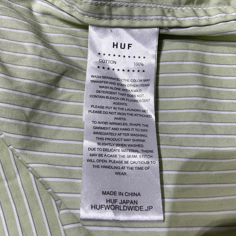 【中古品】【メンズ】 HUF ハフ MEGABLAST STRIPE S/S SHIRT メガブラスト ストライプ ショートスリーブ シャツ 半袖 トップス 142-260930-yo-18-teih サイズ：L カラー：グリーン 万代Net店