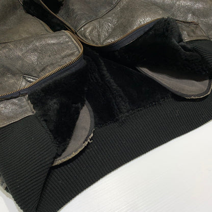 【現状渡し品】【メンズ】 AVIREX アヴィレックス MOUTON FLIGHT JACKET AC-17755 ムートン フライト ジャケット アウター 145-261001-ko-05-teih サイズ：40 カラー：ブラウン 万代Net店