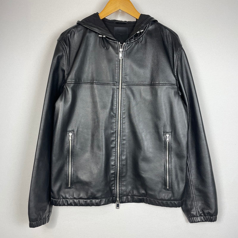 【中古品】【メンズ】 THEORY セオリー RUSSELL L / NAPPA CONVERS JB ラムレザー フーデッドジャケット ライトアウター 147-260929-yo-04-teih サイズ：S カラー：ブラック 万代Net店