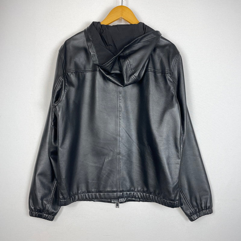 【中古品】【メンズ】 THEORY セオリー RUSSELL L / NAPPA CONVERS JB ラムレザー フーデッドジャケット ライトアウター 147-260929-yo-04-teih サイズ：S カラー：ブラック 万代Net店