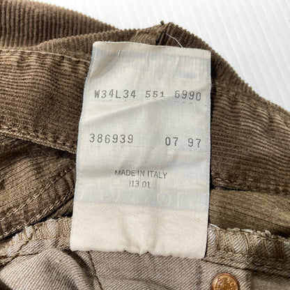 【中古品】【メンズ】 LEVI'S リーバイス 90's 551 6990 BUTTON FLY CORDUROY PANTS 90年代 ボタンフライ コーデュロイ パンツ ボトムス ボタン裏刻印I13 156-260930-yo-03-teih サイズ：W34L34 カラー：ブラウン 万代Net店