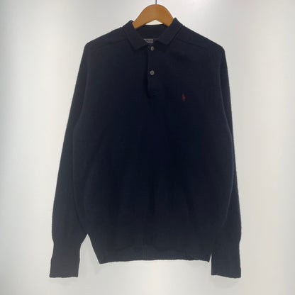 【中古品】【メンズ】 POLO RALPH LAUREN ポロ ラルフローレン 90's LAMBSWOOL L/S POLO 90年代ラムウール ロングスリーブ ポロシャツ 長袖トップス 145-261003-ss-04-teih サイズ：M カラー：ネイビー 万代Net店