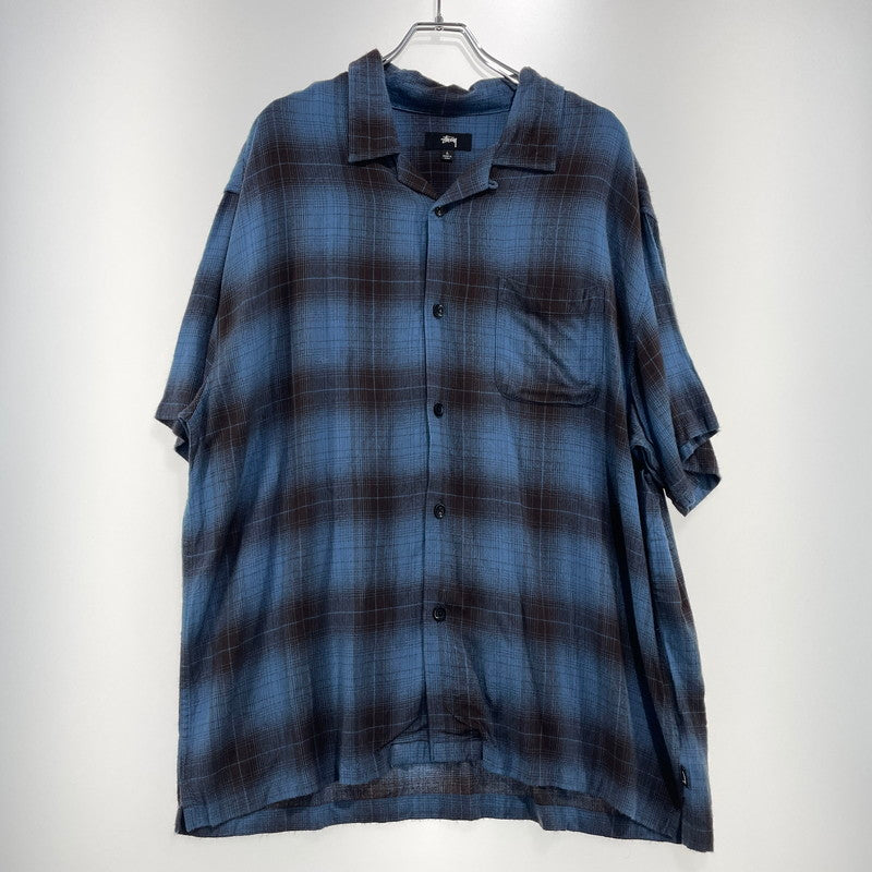 【中古品】【メンズ】 STUSSY ステューシー BOXY SHADOW PLAID SHIRT ボクシー ダークシャドウ プレイド シャツ 半袖 トップス 142-260930-yo-17-teih サイズ：L カラー：ブルー 万代Net店