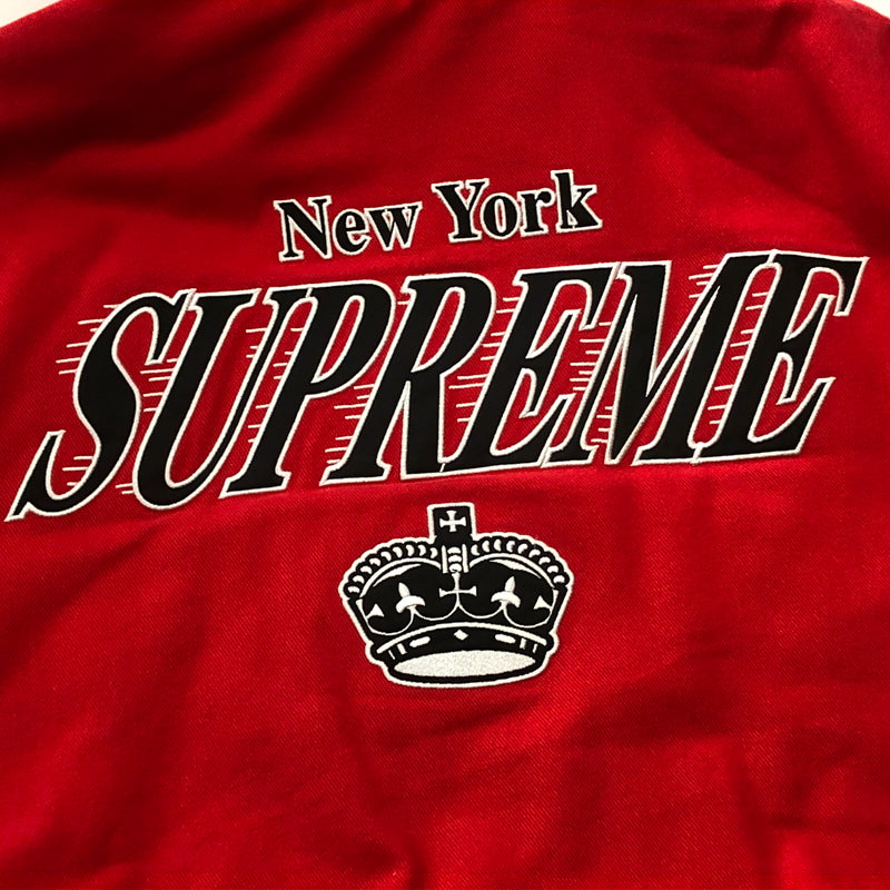 【中古品】【メンズ】 SUPREME シュプリーム × MITCHELL ＆ NESS ミッチェル アンド ネス 別注コラボ 24AW TWILL STADIUM JACKET 2024年秋冬 ツイル スタジアム ジャケット アウター 144-260929-sa-31-teih サイズ：M カラー：レッド 万代Net店