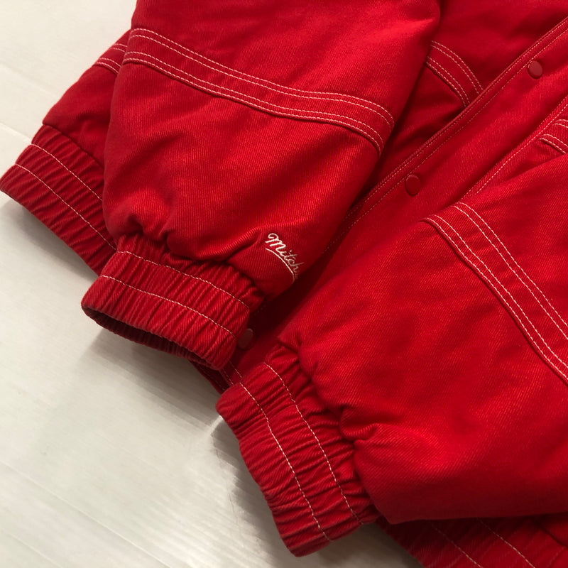 【中古品】【メンズ】 SUPREME シュプリーム × MITCHELL ＆ NESS ミッチェル アンド ネス 別注コラボ 24AW TWILL STADIUM JACKET 2024年秋冬 ツイル スタジアム ジャケット アウター 144-260929-sa-31-teih サイズ：M カラー：レッド 万代Net店