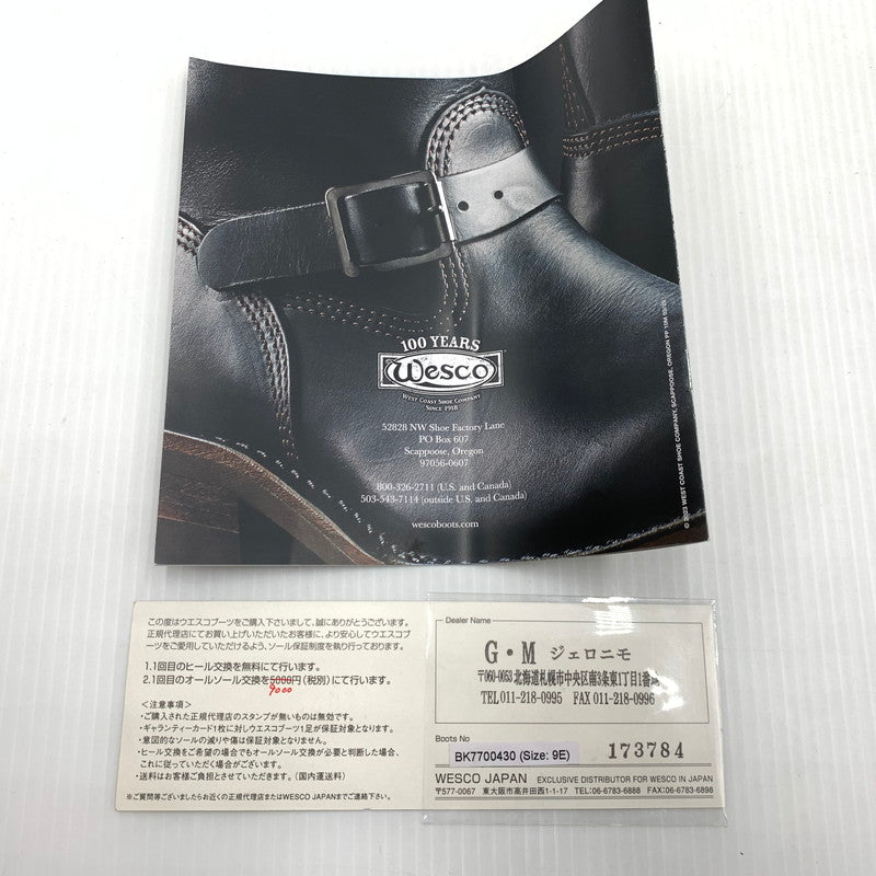 【中古品】【メンズ】 WESCO ウエスコ BOSS CUSTOM BK7700430 ボス カスタム ブーツ 靴 エンジニアブーツ レザー スエード 164-261001-ko-21-teih サイズ：9E カラー：ブラック 万代Net店