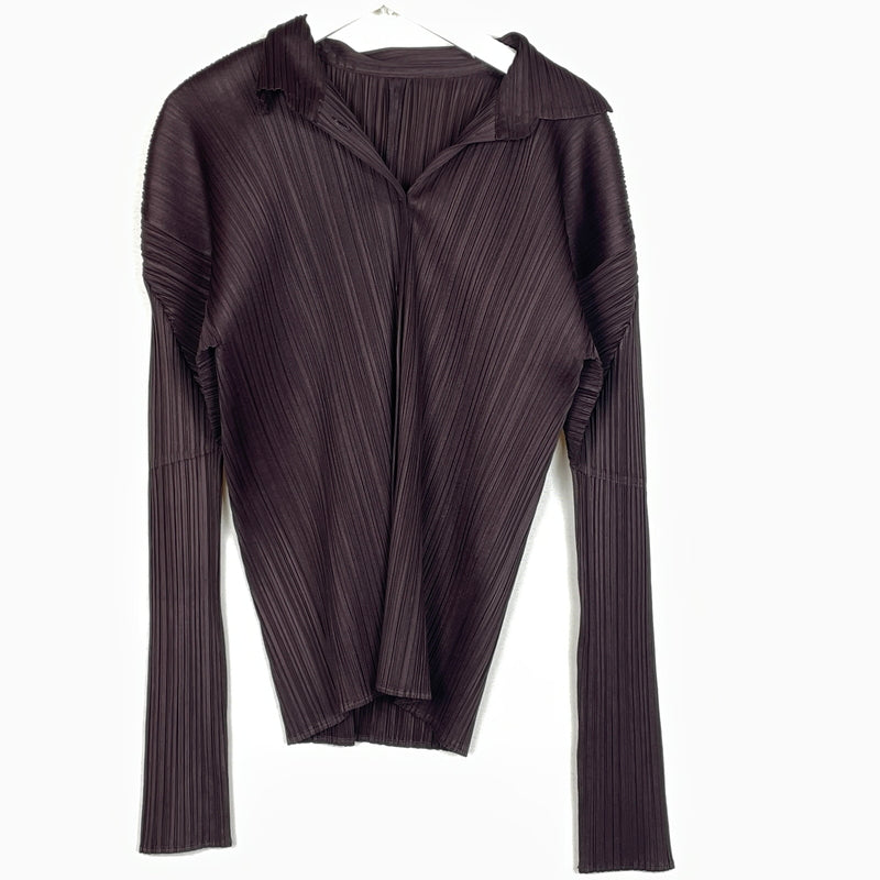 【現状渡し品】【レディース】 PLEATS PLEASE ISSEY MIYAKE プリーツ プリーズ イッセイ ミヤケ LONG SLEEVE SHIRT PP33-JD188 ロング スリーブ シャツ 長袖 トップス 168-261001-sa-14-teih サイズ：不明 カラー：ブラウン 万代Net店