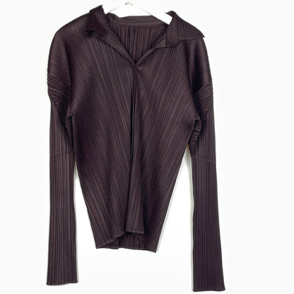 【現状渡し品】【レディース】 PLEATS PLEASE ISSEY MIYAKE プリーツ プリーズ イッセイ ミヤケ LONG SLEEVE SHIRT PP33-JD188 ロング スリーブ シャツ 長袖 トップス 168-261001-sa-14-teih サイズ：不明 カラー：ブラウン 万代Net店