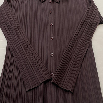 【現状渡し品】【レディース】 PLEATS PLEASE ISSEY MIYAKE プリーツ プリーズ イッセイ ミヤケ LONG SLEEVE SHIRT PP33-JD188 ロング スリーブ シャツ 長袖 トップス 168-261001-sa-14-teih サイズ：不明 カラー：ブラウン 万代Net店