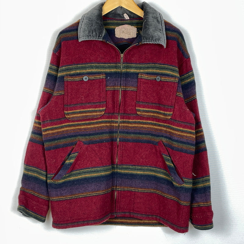 【中古品】【メンズ】 WOORICH ウールリッチ 80’s-90’s ZIP UP WOOL JACKET 80～90年代 ジップ アップ ウール ジャケット アウター 144-261001-sa-03-teih サイズ：M カラー：レッドボーダー 万代Net店