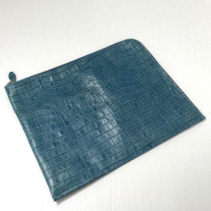 【中古品】【メンズ】 IL BISONTE イルビゾンテ CROC EMBOSSED CRUTCH BAG クロコ エンボス クラッチバッグ カバン クロコ型押し 188-261009-yo-08-teih カラー：ターコイズ系 万代Net店