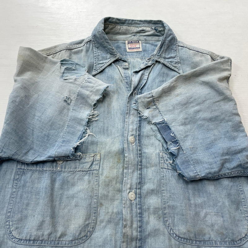 【現状渡し品】【メンズ】 OX HIDE オックスハイド JC PENNY ジェイシー ペニー 50’s VINTAGE 50年代 CHAMBRAY SHIRT ヴィンテージ シャンブレー シャツ 半袖 トップス 145-261004-sa-14-teih サイズ：不明 カラー：ブルー系 万代Net店