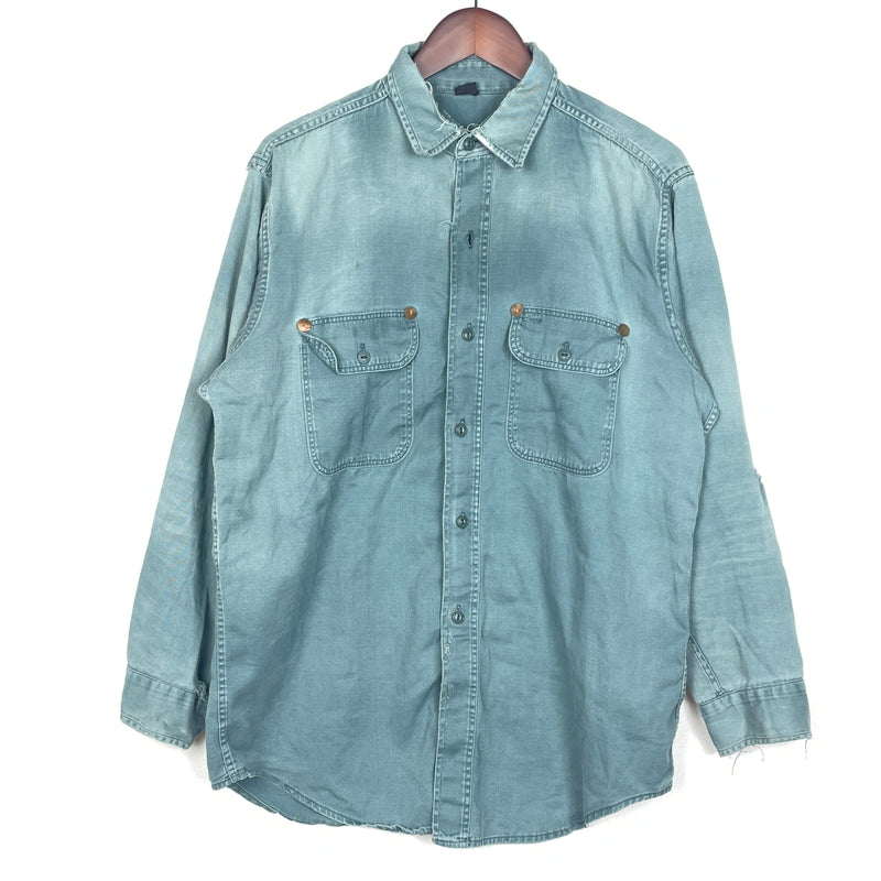【現状渡し品】【メンズ】 OLD HICKORY オールド ヒッコリー 60’s VINTAGE WORK SHIRT 60年代 ヴィンテージ ワーク シャツ 長袖 トップス 145-261004-sa-16-teih サイズ：不明 カラー：グリーン系 万代Net店